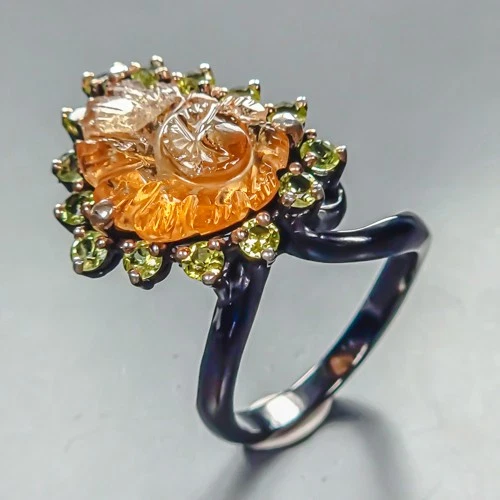 AAA carving 10 ct+ Natural Citrine Ring 925 Sterling Silver Size 8 /R454828