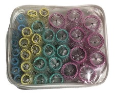 Vintage Hair Roller Set Pastel Plastic Mesh Curlers Multi Size W Pins Case