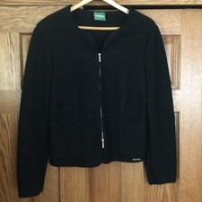 VINTAGE GEIGER AUSTRIA SIZE 42 BOILED WOOL JACKET SWEATER BLACK 2-Way Zipper
