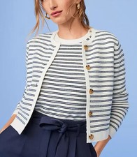 NWT Ann Taylor Women s Navy Striped Cardigan Size Medium Career Casual