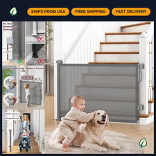 Retractable Baby Gate for Stairs  Doorways, Indoor Outdoor Dog Safety Barrier