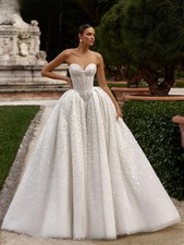Exquisite Sparking Beaded A-line Long Wedding Dress Sweetheart Neck Bridal Gown