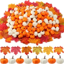 400 Pcs Mini Artificial Pumpkins Bulk Thanksgiving Mini Pumpkins Fall Leaves ...