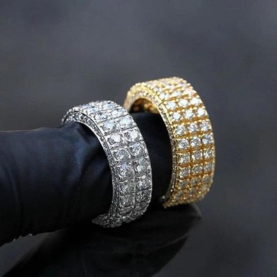 Luxury Gold & Silver Color Promise Rings Full Paved CZ Stone Brass Wedding Jewel