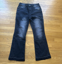 Men's Black Denim Tapered Jeans Solid 5-Pocket Coin Pocket Button Fly