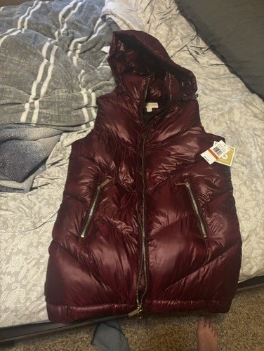 Michael Kors Ciré Shine Hooded Long Puffer Vest- "MSRP $275.00"