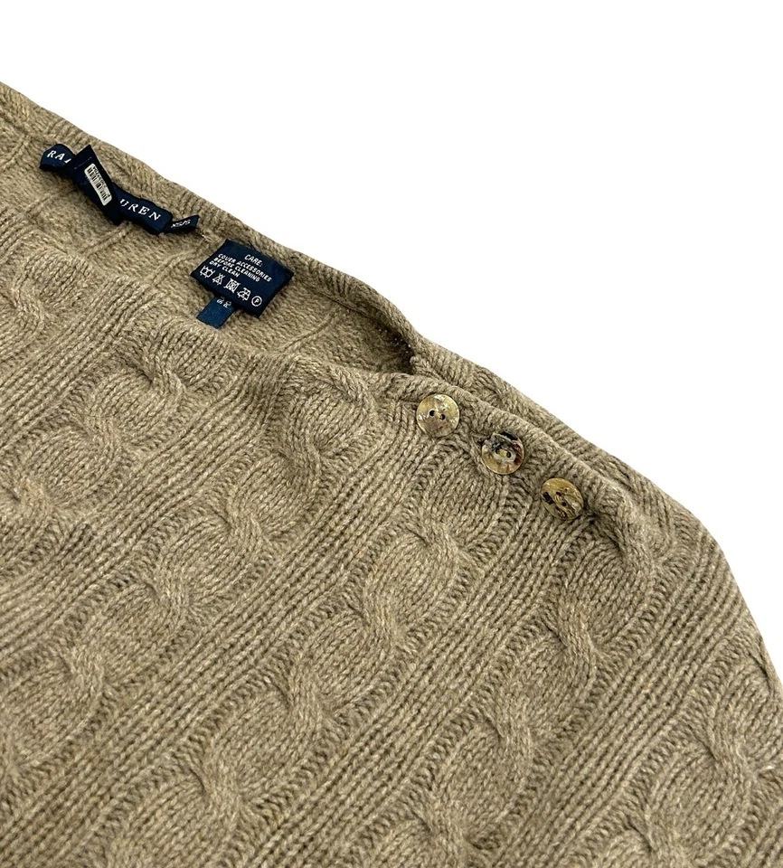 Capa poncho feminina Ralph Lauren malha cabo tamanho XS/S marrom claro lã e cashmere - Imagem 2 de 4