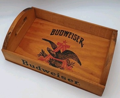 Budweiser Beer Wooden Serving Tray Anheuser-Busch 18'' Long - Great Condition 