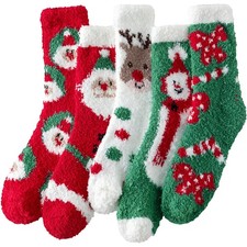 Fuzzy Socks for Women - Slipper Socks for Women 5 Pairs Christmas Cozy Sock f...
