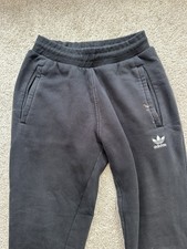 Adidas Originals Black Trefoil Jogger Sweatpants Zip Pockets Cuffed