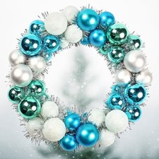 Weihnachtskranz 33cm Türkranz Blau Silber Glitzer Deko Kunststoff