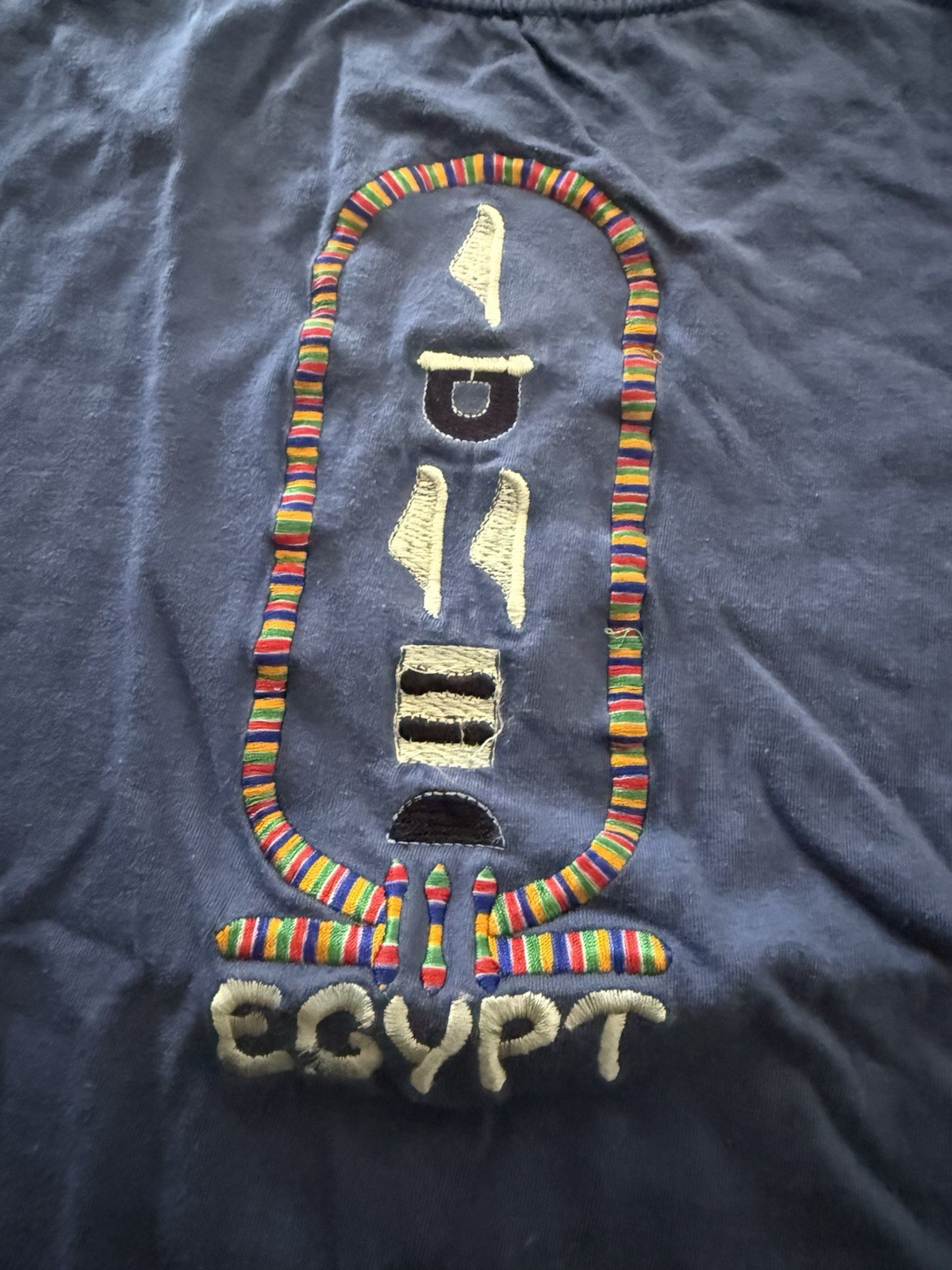 Shirt T-shirt uomo L blu in cotone girocollo manica corta ricamo Egypt Egitto