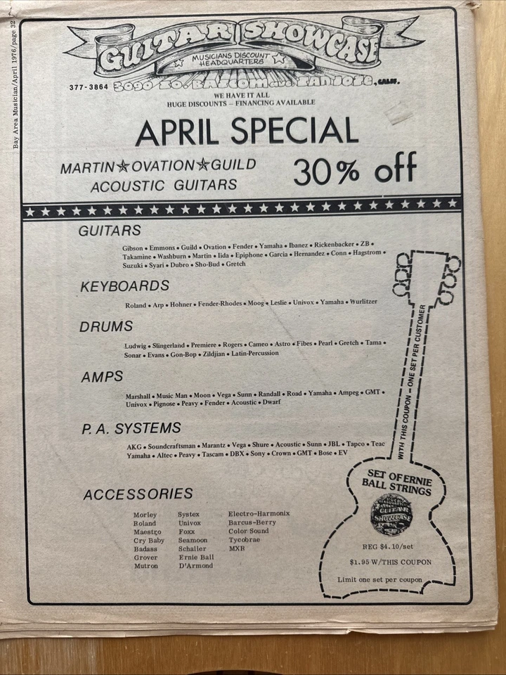 Bay Area Musician BAM Magazine April 1976 w/ COA Vintage Music History - Image 2 of 4