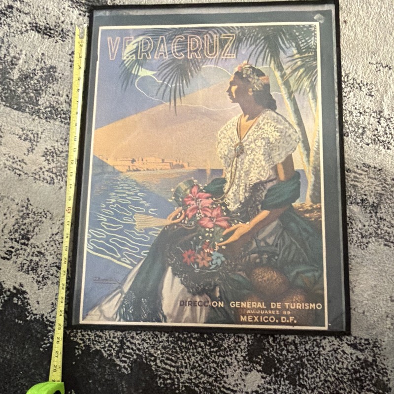 Framed Veracruz Mexico Travel Poster Offset Lithograph by J. Lenoir Diaz