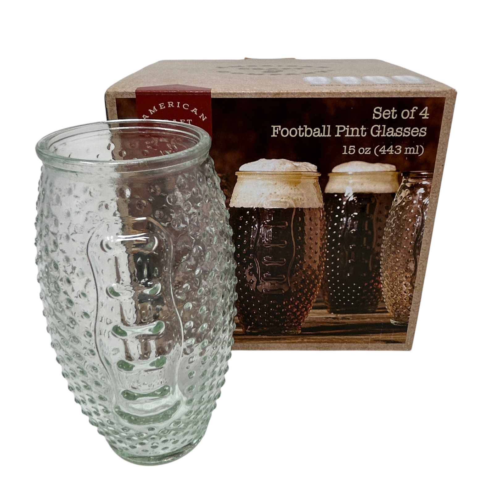 4 Football-Shaped Beer Pint Glasses by American Craft Co – 15oz