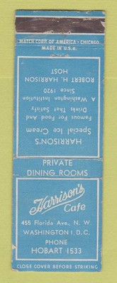 Matchbook Cover - Harrison's Cafe Washington DC WORN