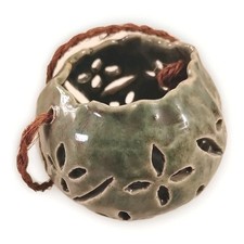 Artist Signed Rustic Vintage Junko Pottery Candle Votive Holder Floral