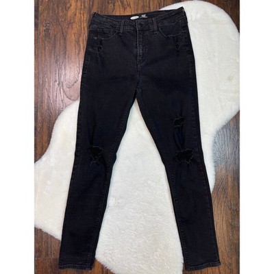 Old Navy Rockstar Super Skinny Jeans 10 Black Distressed High Rise Stretch Women