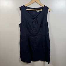 Boden Rae Linen Dress Size 12 R Navy Blue Tie Neck Minimal Preppy Classic