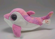 Ty Beanie Boo Sparkles Pink/Silver Dolphin Stuffed Plush Animal Appx 8"