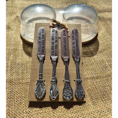 New Mud Pie Humorous Spreader Set & Horizon Group Double Glass Cloche Wood Tray
