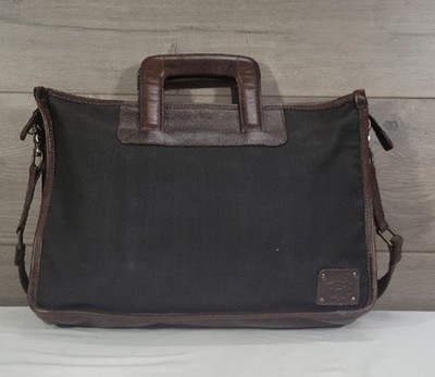 Will Leather Goods Black Brown Canvas Leather Briefcase Messenger Bag