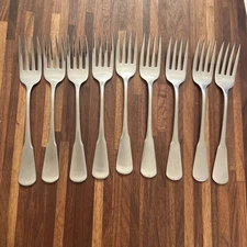 9 Oneida USA Minute Man Colonial Boston Salad Forks Stainless Flatware