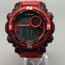 Armitron Pro Sport Watch Red Black 54mm Chronograph Alarm 330FT Water Resist