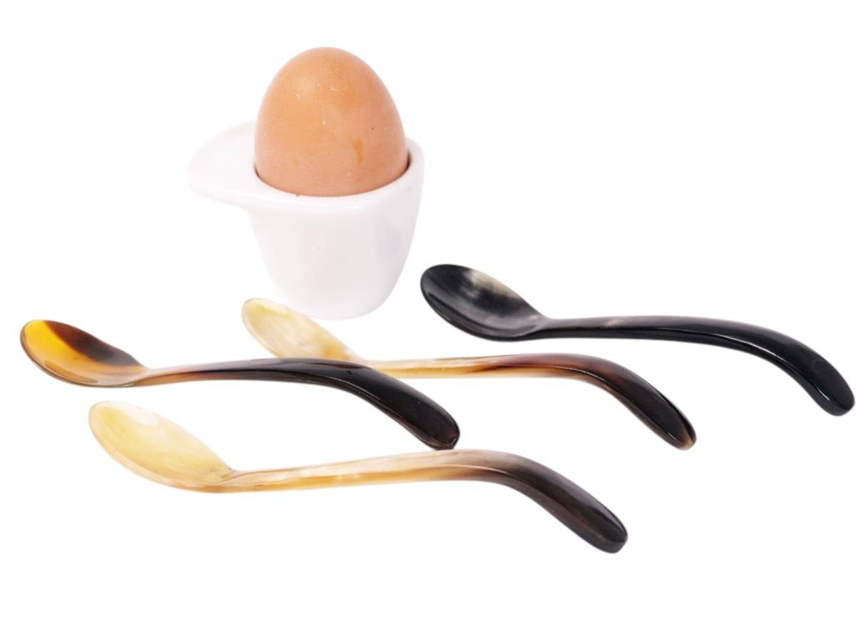 4 Stück Horn Eierlöffel geschwungener Griff Länge 13 cm Laffe 35 x 25 mm