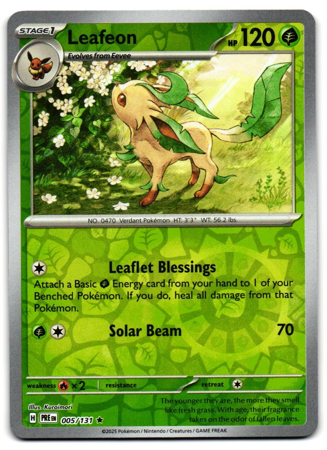 Leafeon 005/131 - Prismatic Evolutions Rare Pokemon TCG Reverse Holo - LP Card
