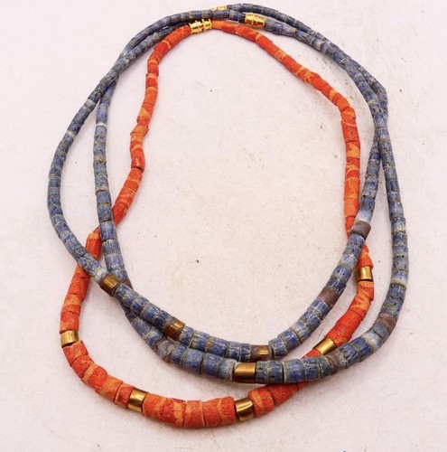Set of 3 Red Sponge Coral & Muted Denim Blue Sponge Coral Beaded Necklaces