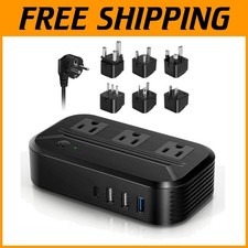 Compact 2-in-1 Voltage Converter  Travel Adapter with 4 USB and 3 AC Outlets