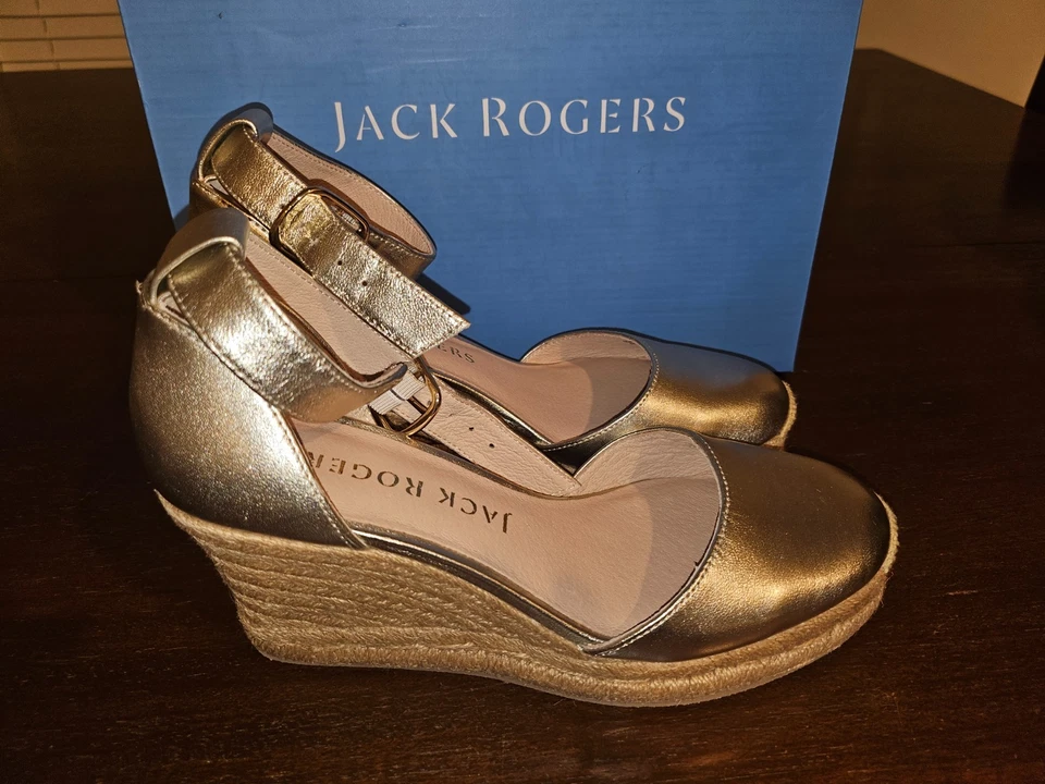 Jack Rogers Mujer Palmer Alpargata Cuña Bombas Platino Talla 6.5 Defectuosas NUEVO Foto 2 de 4