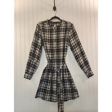 Gap Womens Black White Plaid Long Sleeve Belted Flannel Shirt Dress Large Pocket