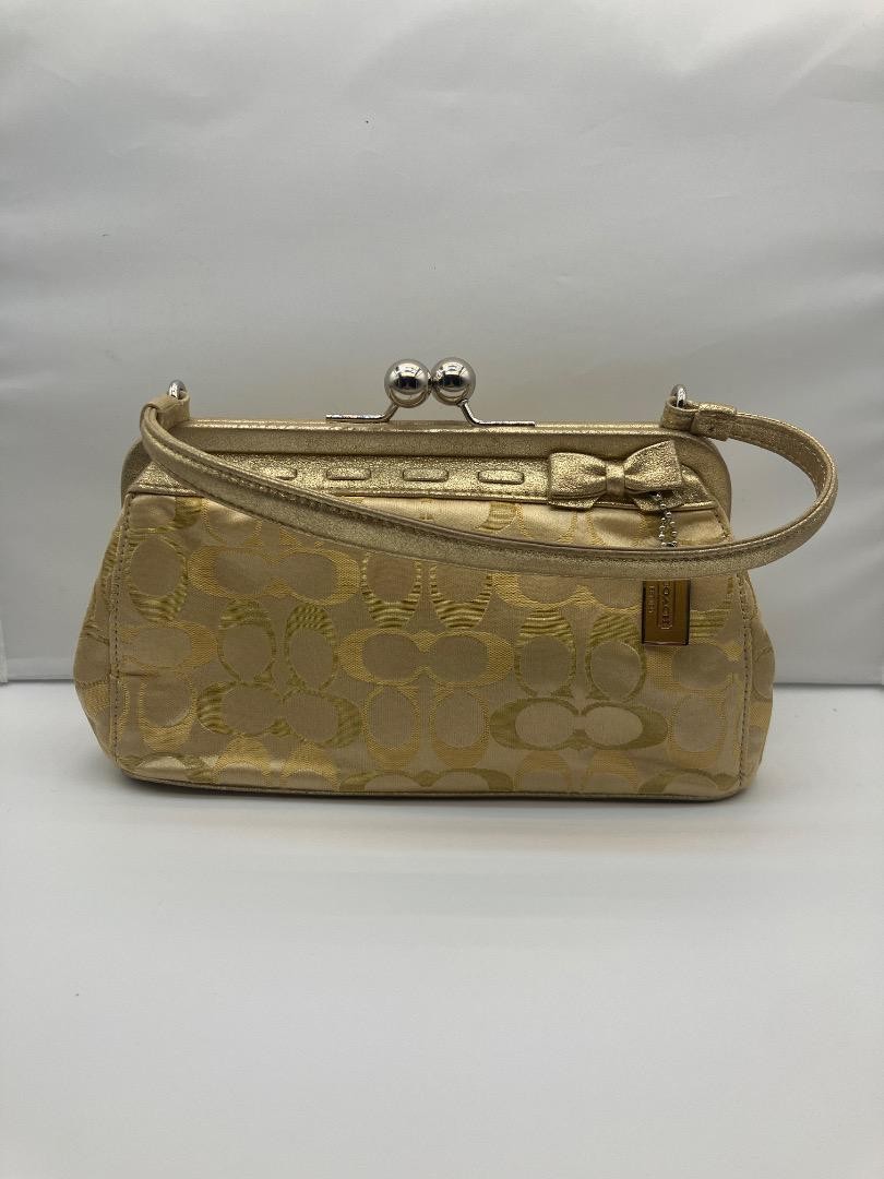 Coach Gaguchi Bag Signature Pattern Gold-toned Handbags Canvas Leather Used-image