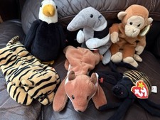 1990  s Ty Beanie Babies Zoo Animal Lot Monkey Eagle Spider More