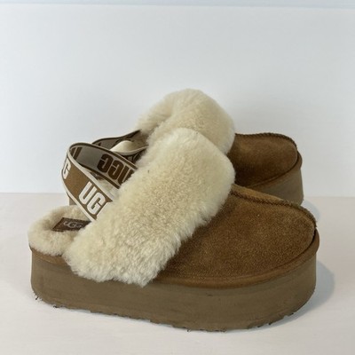 Ugg Funkette Slipper Womens Platform Slingback Size 8 Chestnut Brown 1113474