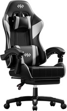 Ergonomic Gaming Chair with Footrest, Computer Chairs with Lumbar, Back & White