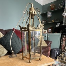 Brass Finish Glass Hanging Lantern Pendant Ceiling Light, Indoor Wall Switch