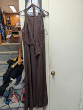 Brown Sleeveless Maxi Dress with Tie Neck NEEDS BOTTOM HEMMED SZ 16