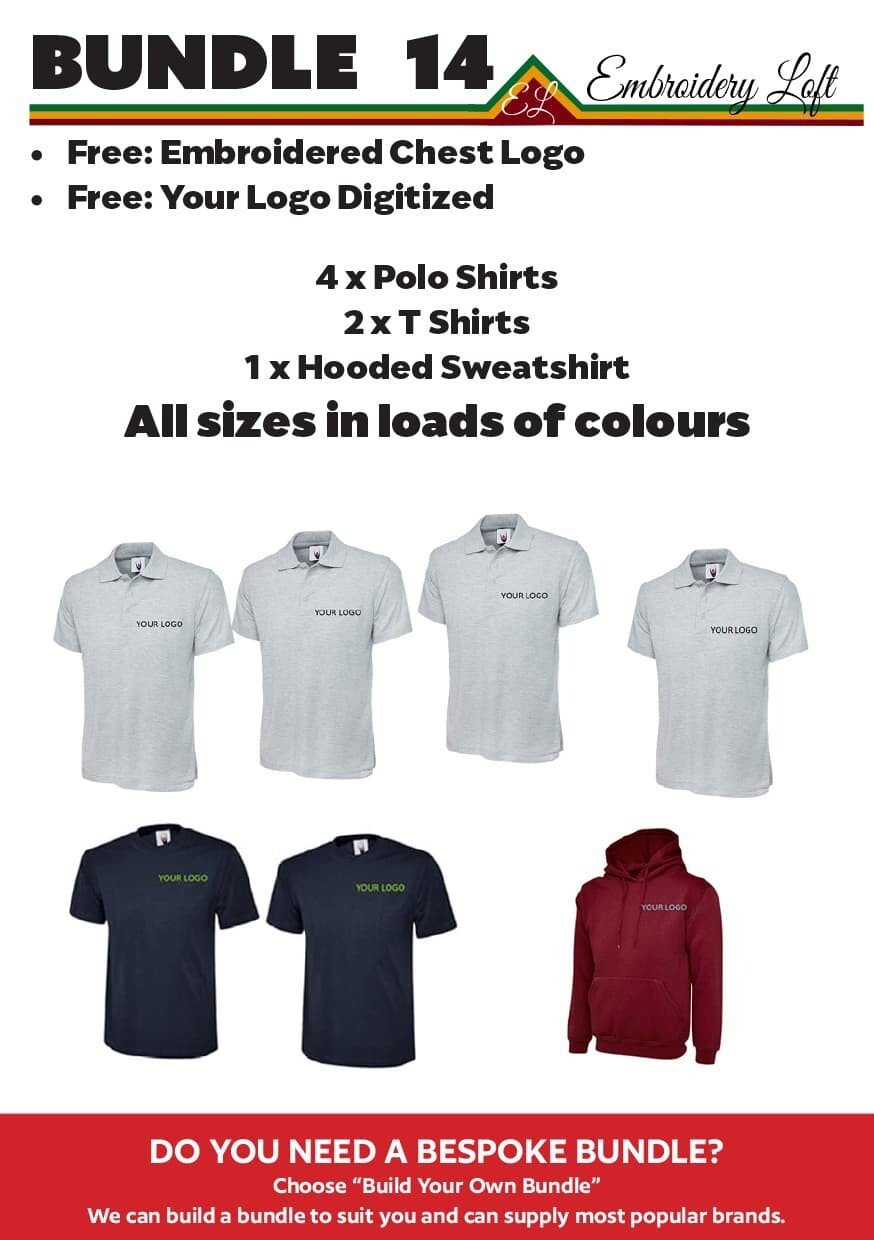 PERSONALISED POLO SHIRT EMBROIDERED POLO SHIRT WORKWEAR UNIFORM BUNDLE PACK 14