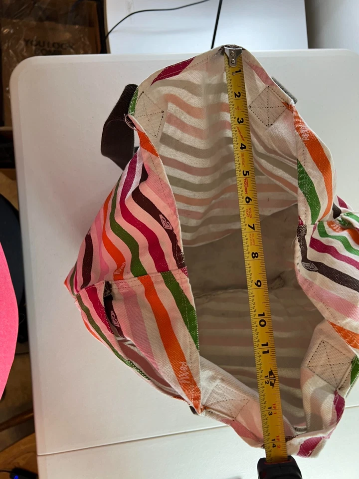 Roxy Women's Striped Canvas Cotton Tote Bag - White, Brown and Green Stripes - Image 3 of 4