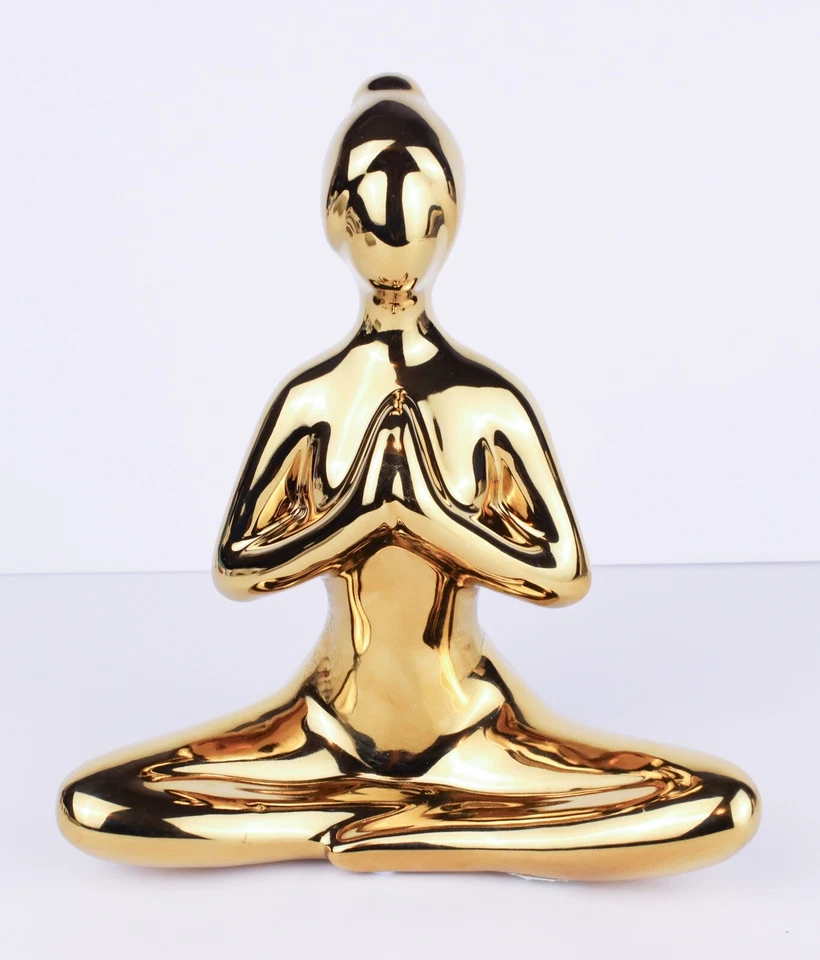 Yoga Mujer Meditando Yoga Diosa Sentada Escultura Dorada Foto 4 de 4