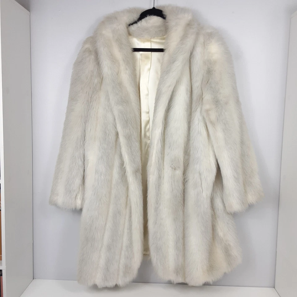 Abrigo de piel sintética MIRAGE vintage blanco gris bolsillos de longitud media glamour de lujo Foto 2 de 4