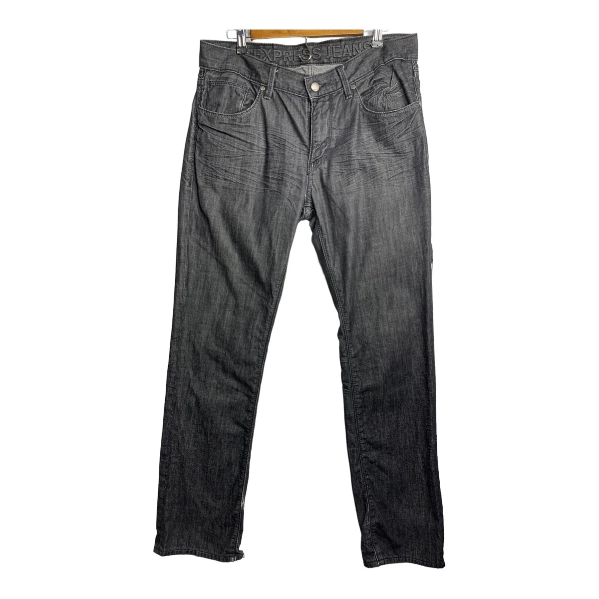 Express Jeans Men Rocco Slim Fit Straight Leg Black Denim Size W 33