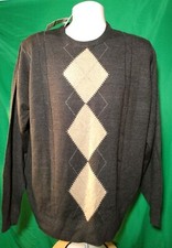 Dockers Men Black Marble Beige Diamond Argle Long Sleeve Sweater Size Large