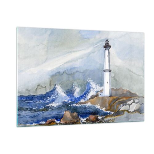 Glass Print 120x80cm Wall Art Picture Lighthouse Water Illustration wave Artwork