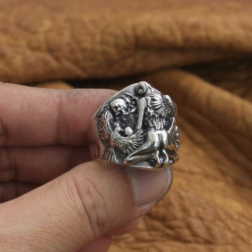 925 Sterlingsilber Sexy Mädchen Totenkopf Ring Herren Biker Rock Ring TA258A US-Größe 12 - Bild 6 von 12