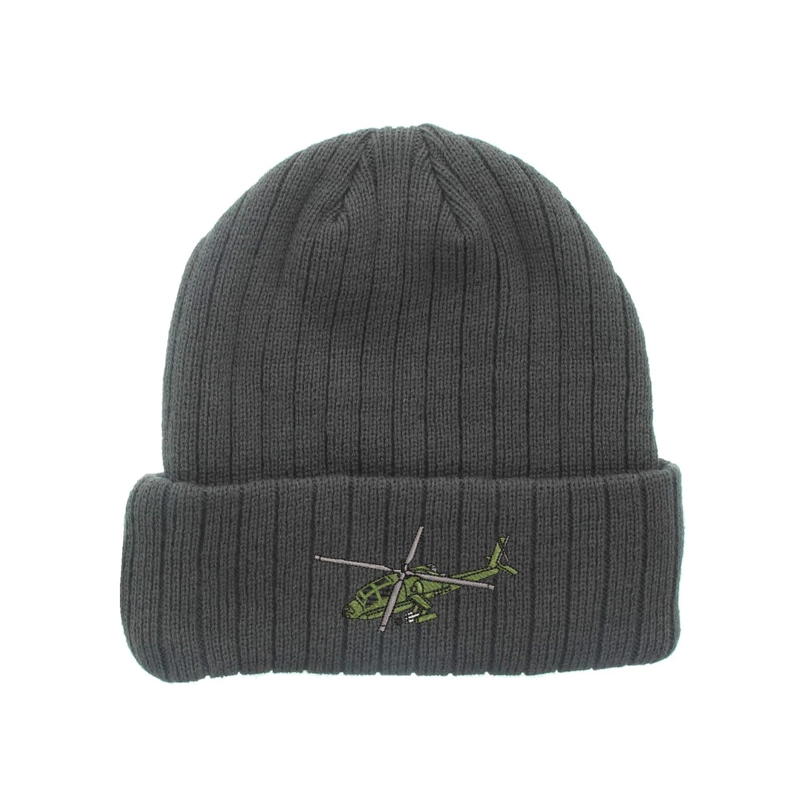 Military helicopter embroidered fleece beanie hat, insulated winter beanie hat