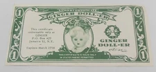 1950s Cosmopolitan Doll & Toy Co. Collectible Paper Ginger Doll-er Certificate